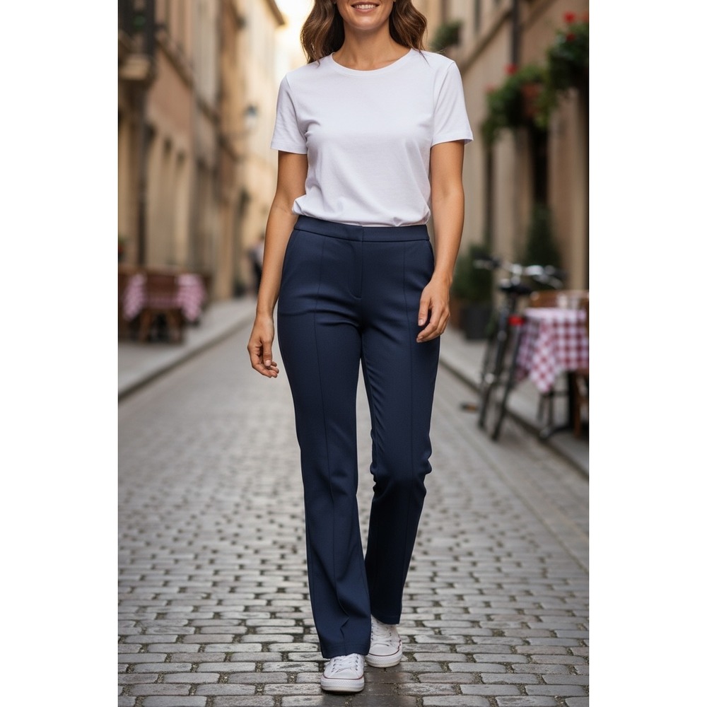 Chloe Kristyn Women's Navy Blue High Waist Flare Leg Career Pants Small‎